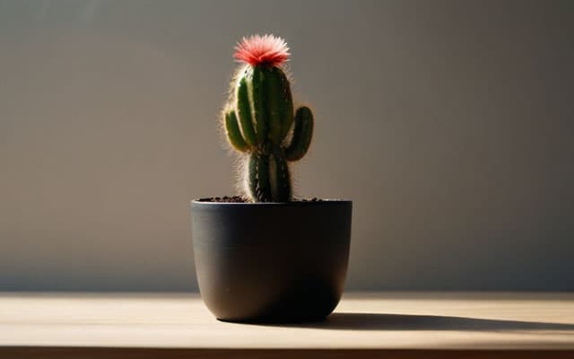 cactus gracioso en maceta con flor rosa