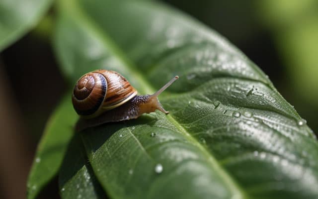 caracol de tierra sobre una hoja verde