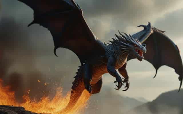 dragon volando emergiendo del fuego