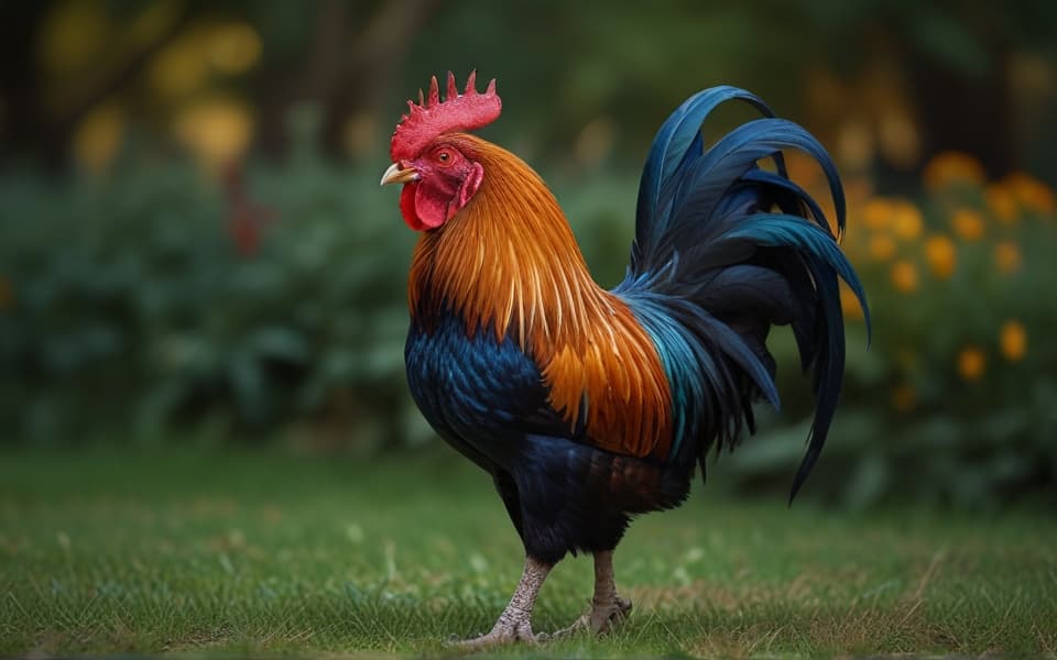 gallo colorido sobre la hierba