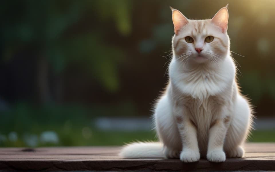gata blanca y naranja sentada con pose elegante
