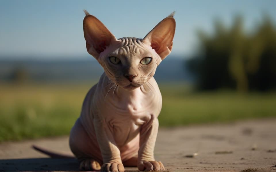 gato sphynx de orejas grandes sentado en la calle