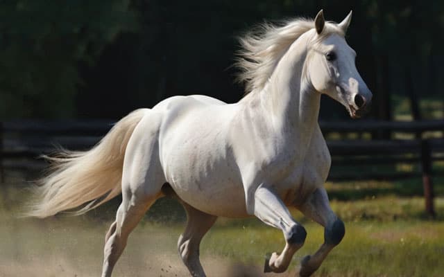 yegua blanca trotando
